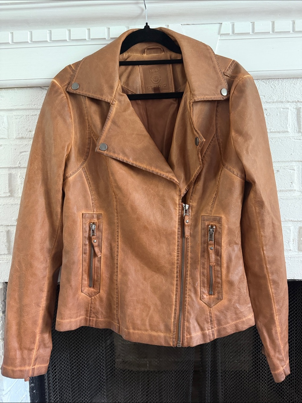 Max Studio Tan Faux Leather Moto Jacket